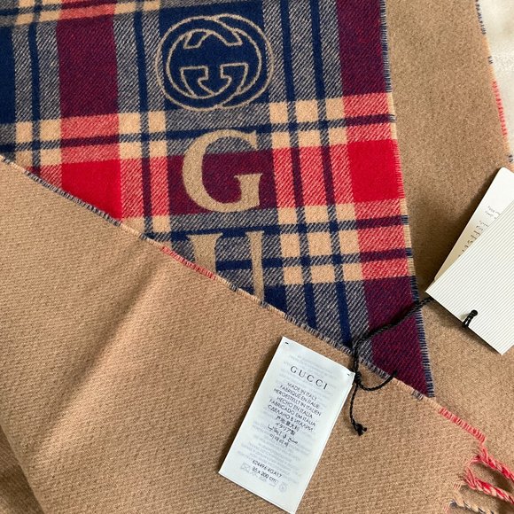 Gucci Vintage Logo Wool Check Scarf - Picture 10 of 10
